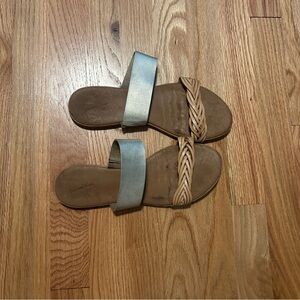 Used Women's Sandals in Tan and Silver